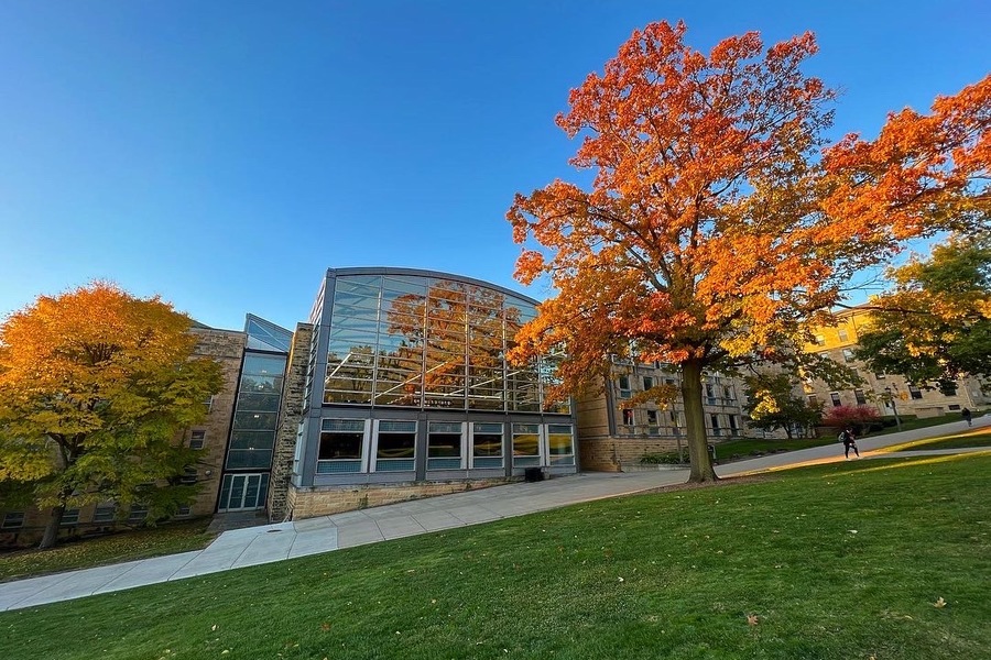 Exterior of the UW Law School on a fall day