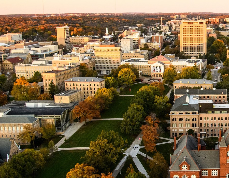 Aerial shot of UW-Madison's Bascom Hill, where the Law School is located